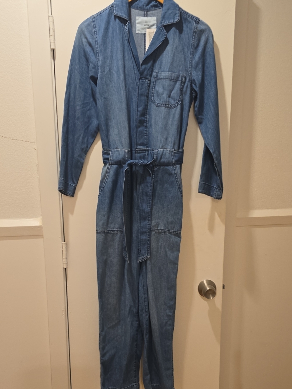 H&M Blue Denim Relaxed Jumpsuit with Waist Tie